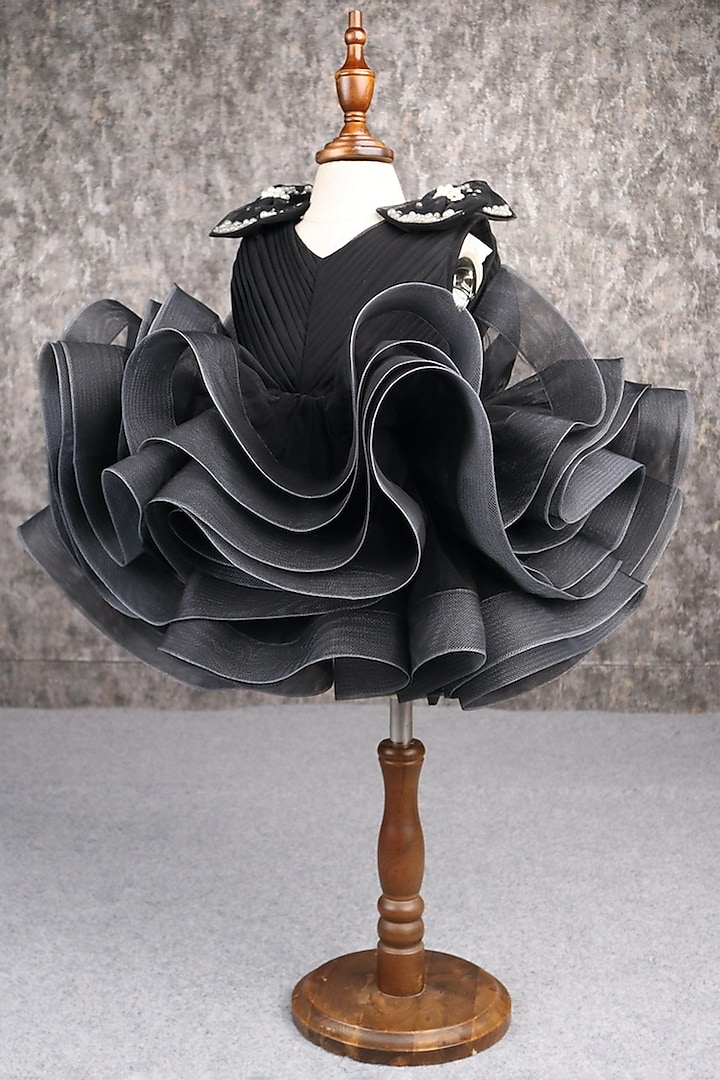Black Butterfly Net Embellished Dress For Girls by PEAR BEAR at Pernia's Pop Up Shop