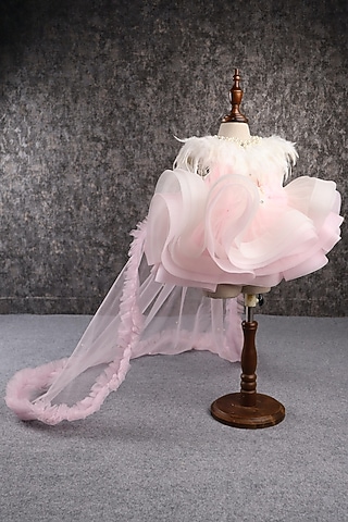 Pink & White Butterfly Net Embellished Dress For Girls by PEAR BEAR