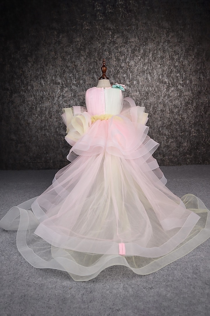 Multi-Colored Butterfly Net Stone Embellished Ruffled Dress For Girls by PEAR BEAR at Pernia's Pop Up Shop