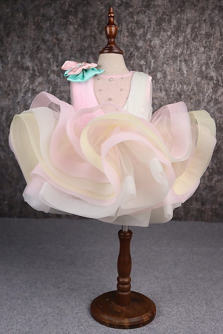 Multi-Colored Butterfly Net Stone Embellished Ruffled Dress For Girls by PEAR BEAR at Pernia's Pop Up Shop