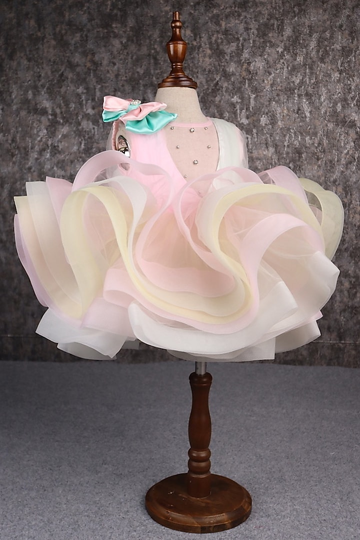 Multi-Colored Butterfly Net Stone Embellished Ruffled Dress For Girls by PEAR BEAR at Pernia's Pop Up Shop