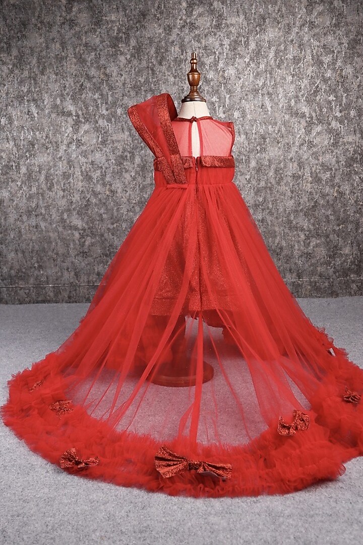 Red Butterfly Net Embellished Gown For Girls by PEAR BEAR at Pernia's Pop Up Shop