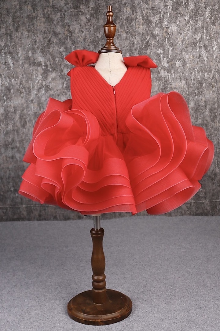 Red Butterfly Net Embellished Dress For Girls by PEAR BEAR at Pernia's Pop Up Shop