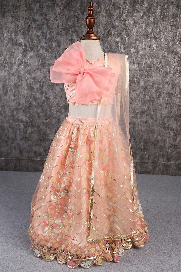 Multi-Colored Sati & Shantoon Embroidered Lehenga Set For Girls by PEAR BEAR at Pernia's Pop Up Shop