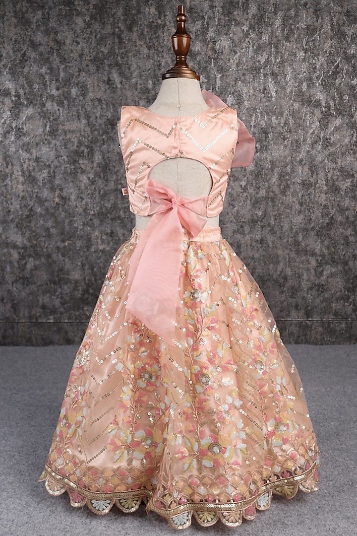 Multi-Colored Sati & Shantoon Embroidered Lehenga Set For Girls by PEAR BEAR at Pernia's Pop Up Shop