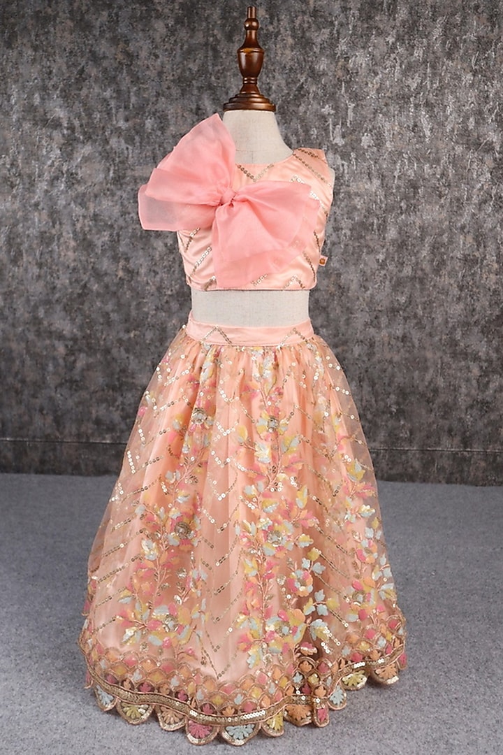 Multi-Colored Sati & Shantoon Embroidered Lehenga Set For Girls by PEAR BEAR at Pernia's Pop Up Shop