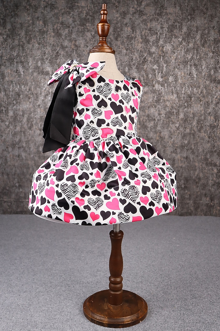 Multi-Colored Satin Printed & Pearl Embellished Dress For Girls by PEAR BEAR at Pernia's Pop Up Shop