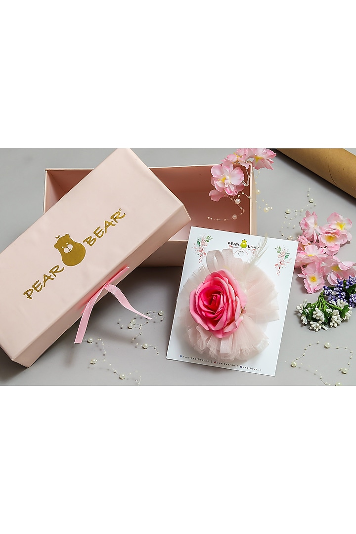 Pink Butterfly Net Floral & Feather Work Hair Clip For Girls by PEAR BEAR at Pernia's Pop Up Shop