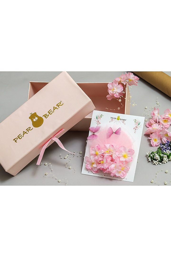 Pink Butterfly Net Floral & Stone Work Hair Clip For Girls by PEAR BEAR at Pernia's Pop Up Shop