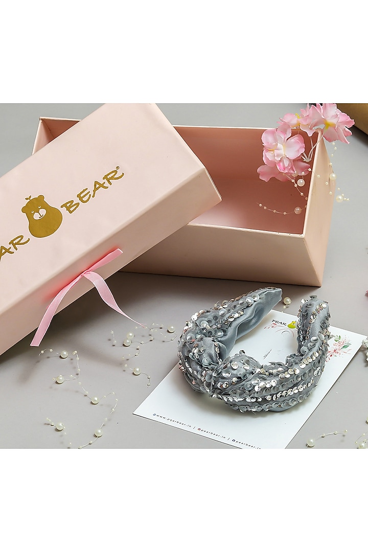 Grey Shantoon Sequins Embellished Hair Band For Girls by PEAR BEAR at Pernia's Pop Up Shop