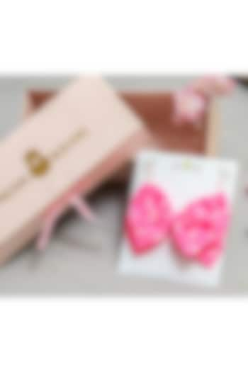 Pink Crepe Printed Dual Bow Hair Clip For Girls by PEAR BEAR at Pernia's Pop Up Shop