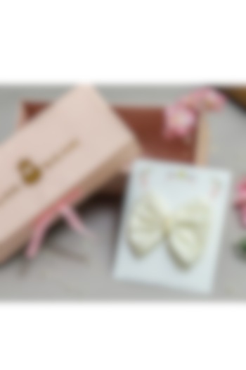 Off-White Organza & Satin Pearl Embroidered Bow Hair Clip For Girls by PEAR BEAR at Pernia's Pop Up Shop