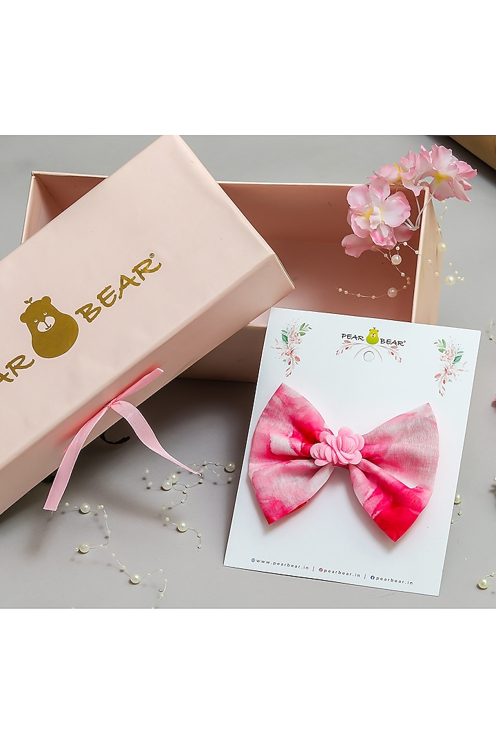 Pink Chanderi Floral Bow Hair Clip For Girls by PEAR BEAR at Pernia's Pop Up Shop