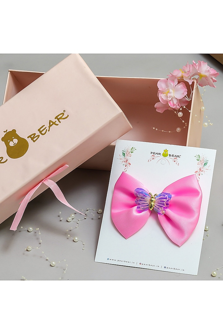 Pink Satin Butterfly Embellished Bow Hair Clip For Girls by PEAR BEAR at Pernia's Pop Up Shop