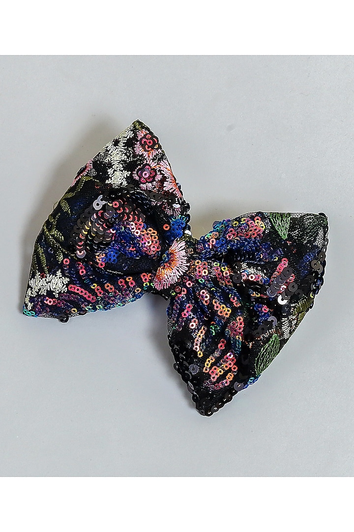 Black Fancy Sequins Embroidered Bow Hair Clip For Girls by PEAR BEAR at Pernia's Pop Up Shop