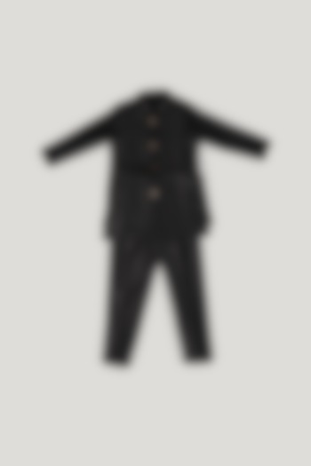 Black Embellished Waistcoat Set For Boys by Pebbles