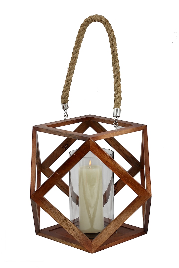 Brown Natural Wood Lantern by Perenne Design