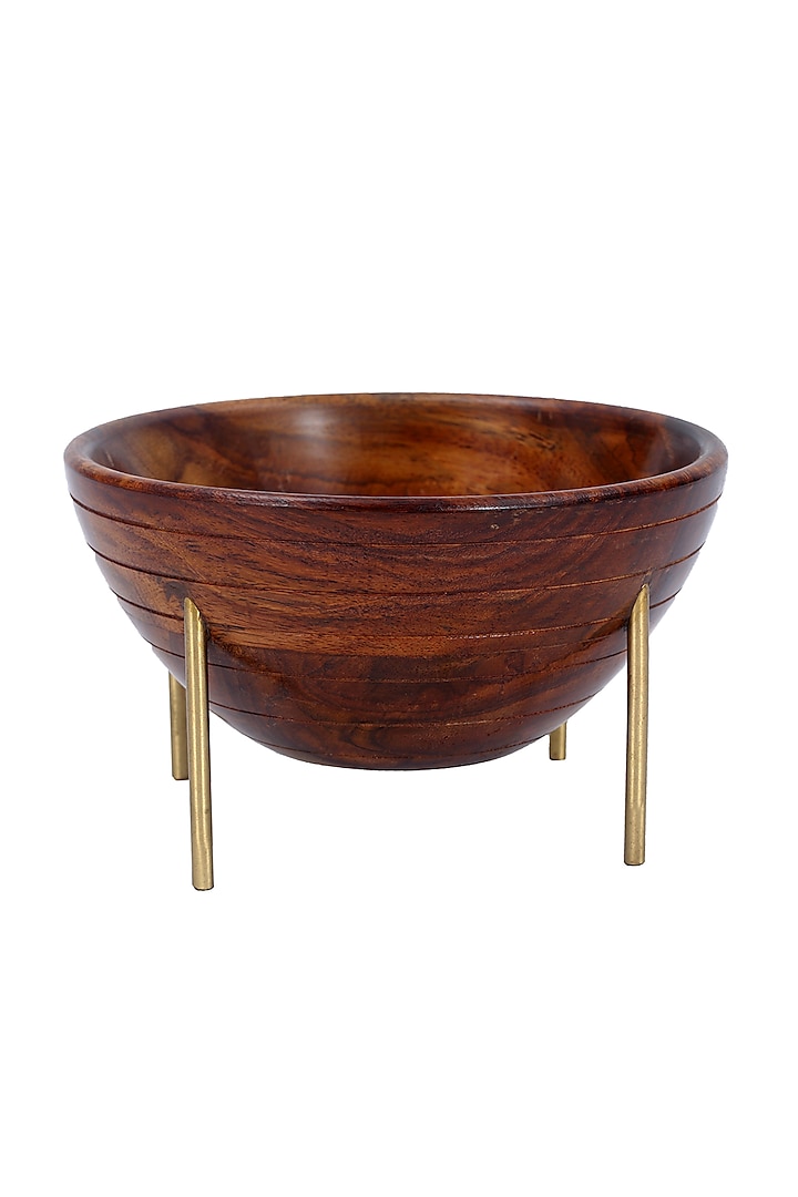 Brown Wood & Brass Bowl by Perenne Design