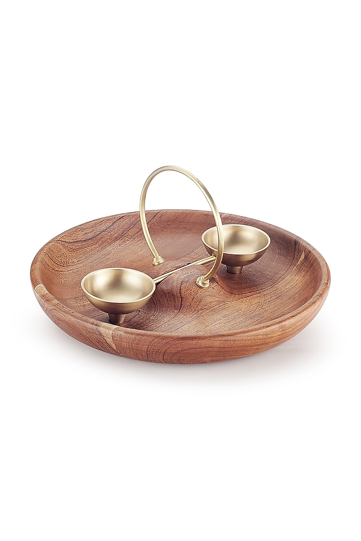 Brown Wood & Brass Platter by Perenne Design
