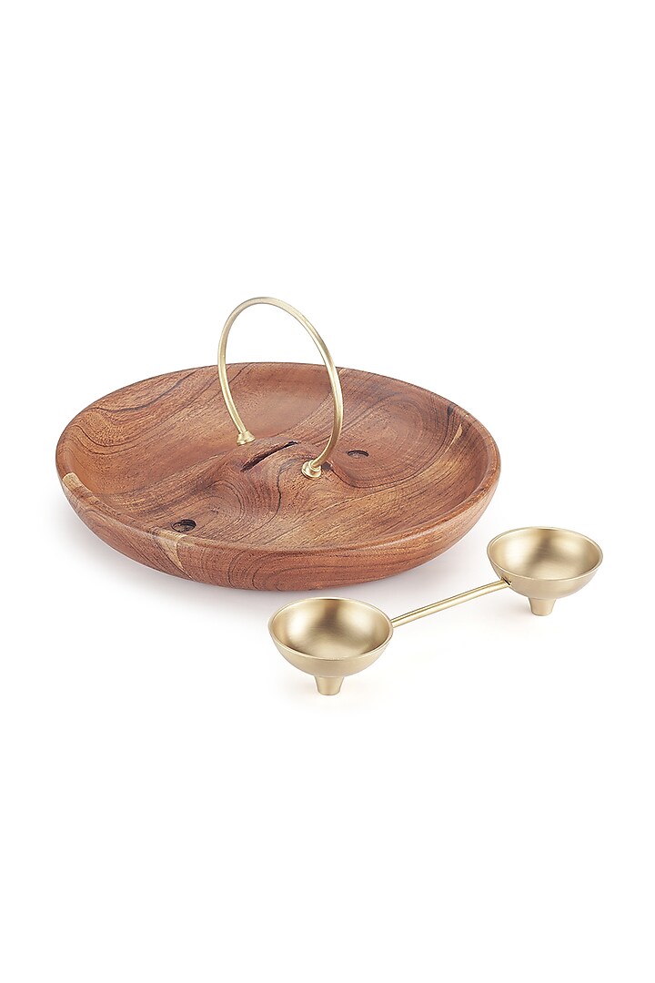 Brown Wood & Brass Platter by Perenne Design at Pernia's Pop Up Shop