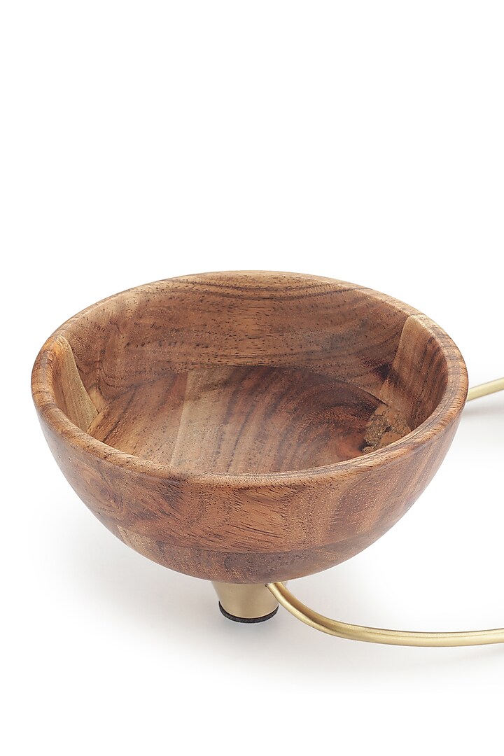 Brown Wood Nut Bowl With Brass Rods by Perenne Design at Pernia's Pop Up Shop