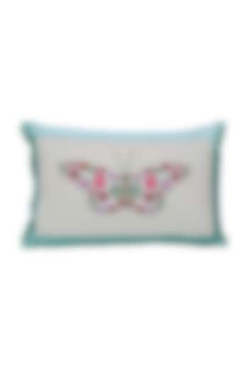 Beige Cotton Butterfly Embroidered Cushion Cover With Fillers by Perenne Design at Pernia's Pop Up Shop