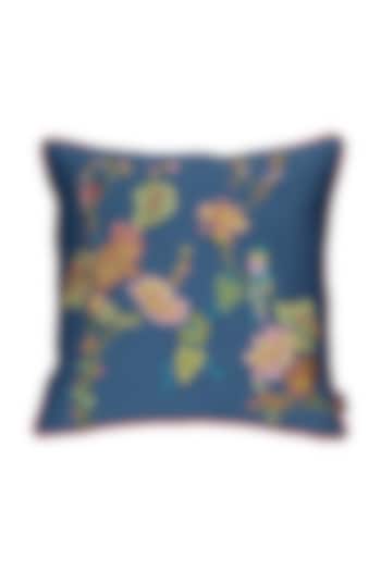 Cobalt Blue Cotton Embroidered Cushion Cover With Fillers by Perenne Design