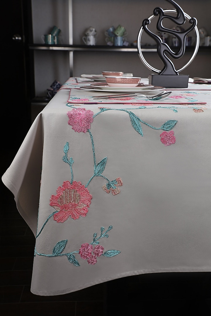 Beige Cotton Embroidered Table Cloth by Perenne Design at Pernia's Pop Up Shop