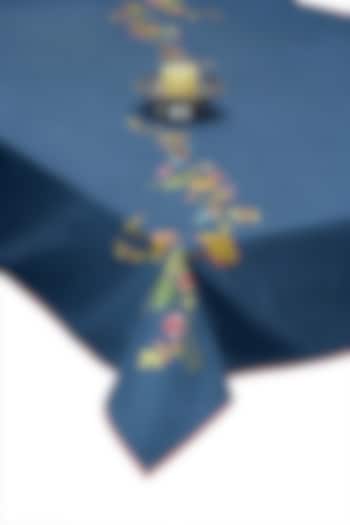 Blue Cotton Embroidered Table Cloth by Perenne Design at Pernia's Pop Up Shop