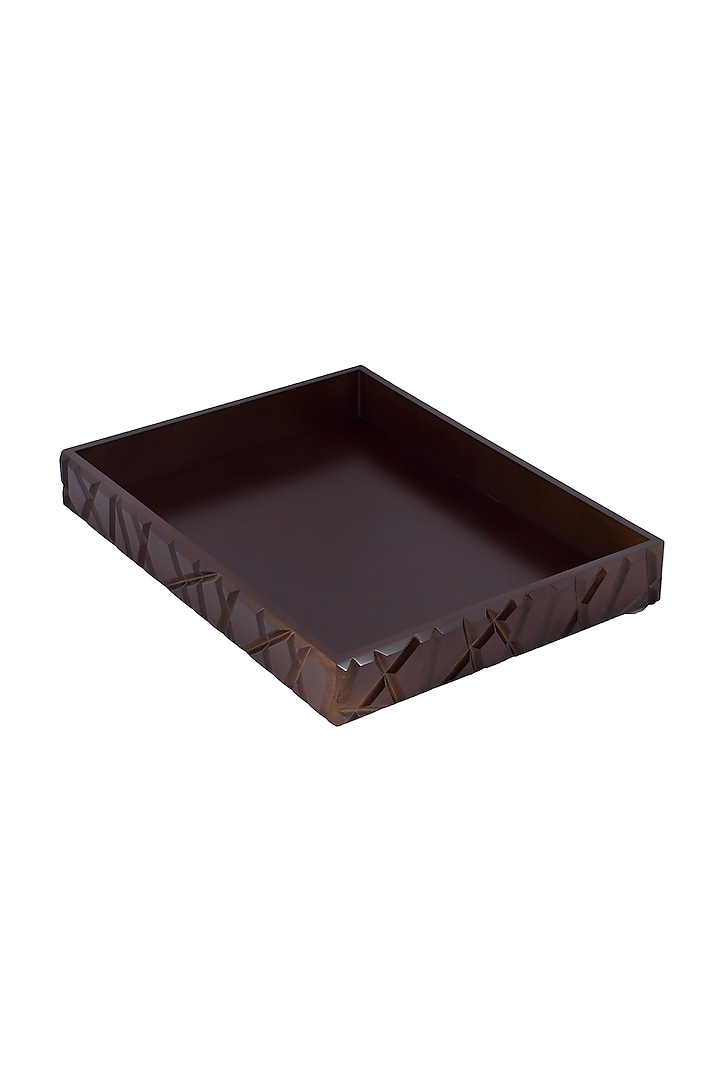 Chocolate Brown Wood Abstract Tray by Perenne Design