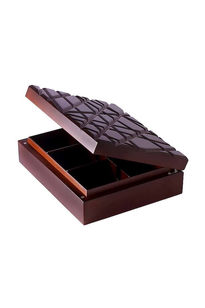 Chocolate Brown Wood Abstract & Geometric Tea Box by Perenne Design
