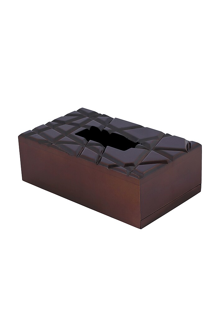 Chocolate Brown Wood Abstract & Geometric Tissue Box by Perenne Design