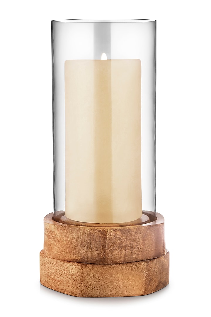 Natural Brown Wood & Glass Candle Holder by Perenne Design