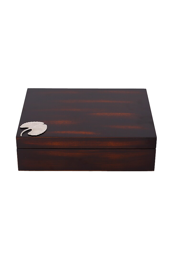 Brown Wood Tea Box With Metal Motif by Perenne Design at Pernia's Pop Up Shop