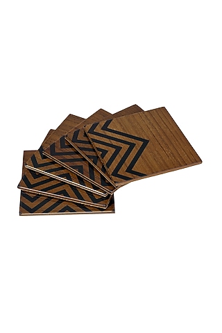 Brown Wood Coaster Set (Set of 6) by Perenne Design