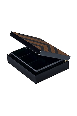 Brown Wood & Veneer Chevron Tea Box by Perenne Design