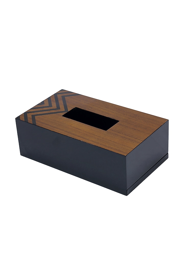 Brown Wood & Veneer Chevron Tissue Box by Perenne Design