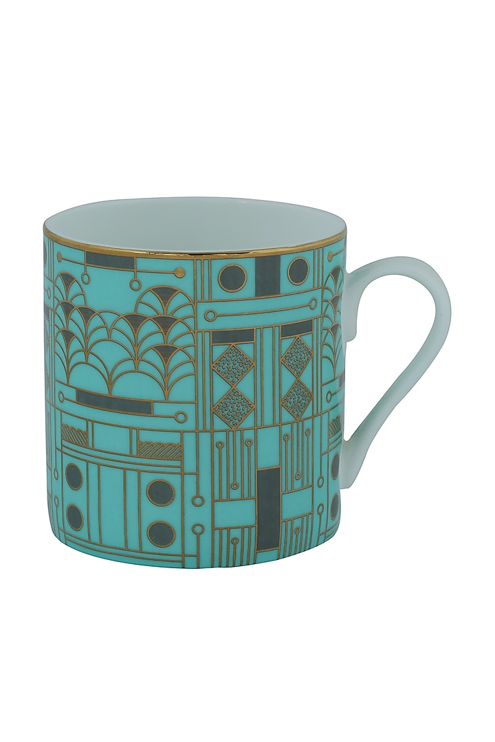 Aqua Green Gold & Fine Bone China Mug (Set of 4) by Perenne Design