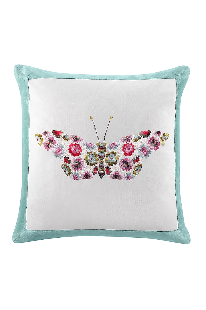 Beige Embroidered Cushion by Perenne Design