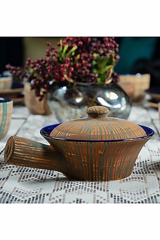 Orange Stoneware Ceramic Casserole With Lid by Perenne Design