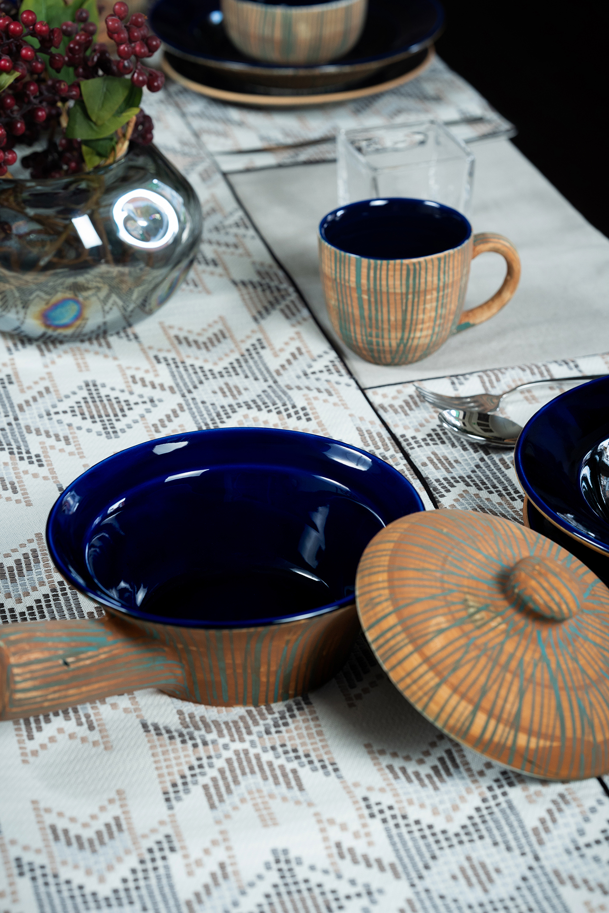 Orange Stoneware Ceramic Casserole With Lid by Perenne Design
