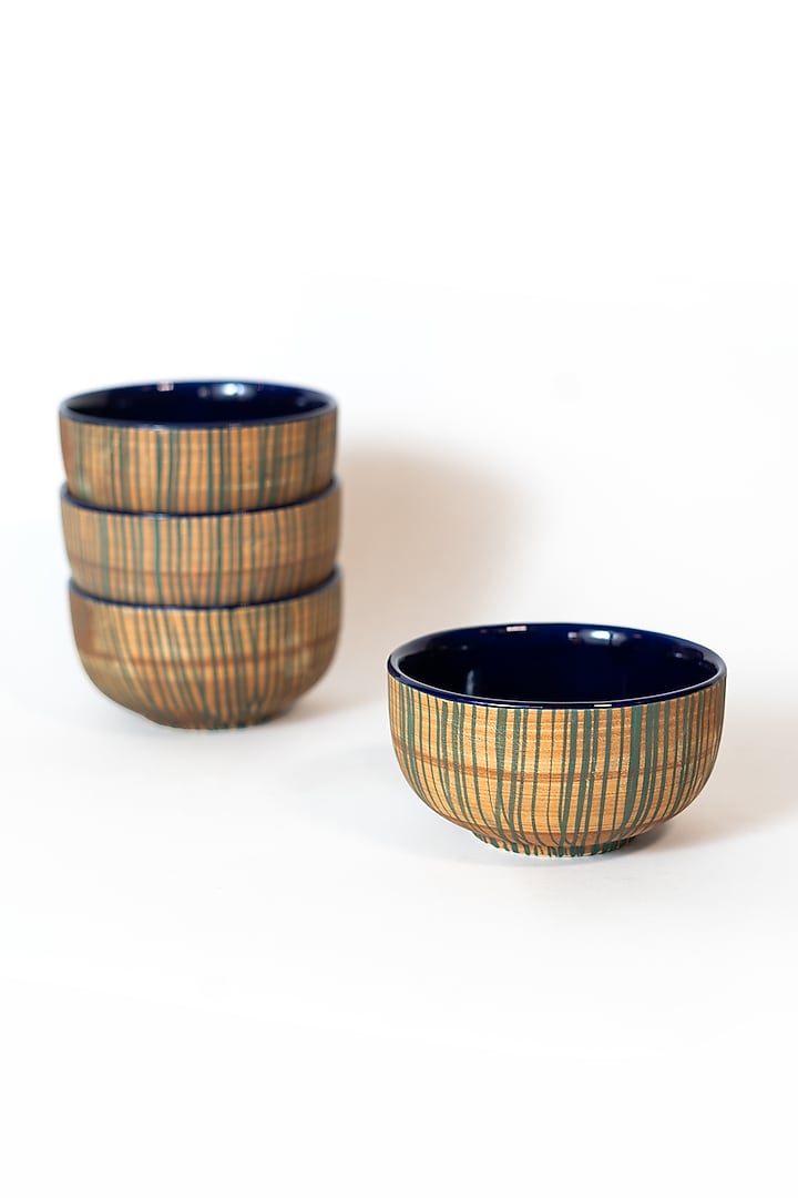 Mustard & Blue Stoneware Ceramic Bowl (Set of 4) by Perenne Design at Pernia's Pop Up Shop