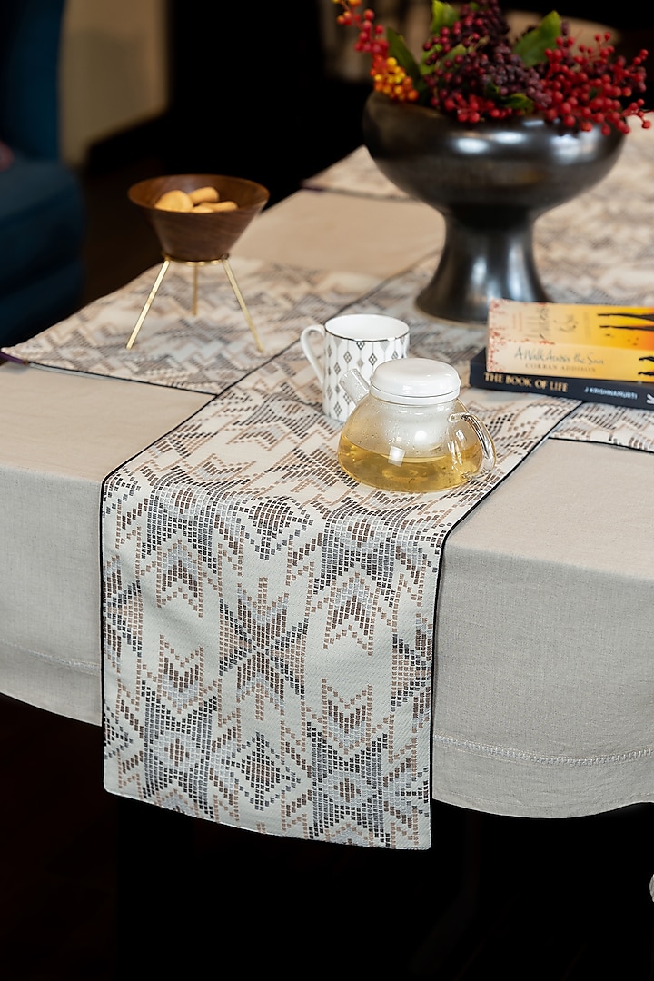 Ivory Embroidered Table Runner by Perenne Design