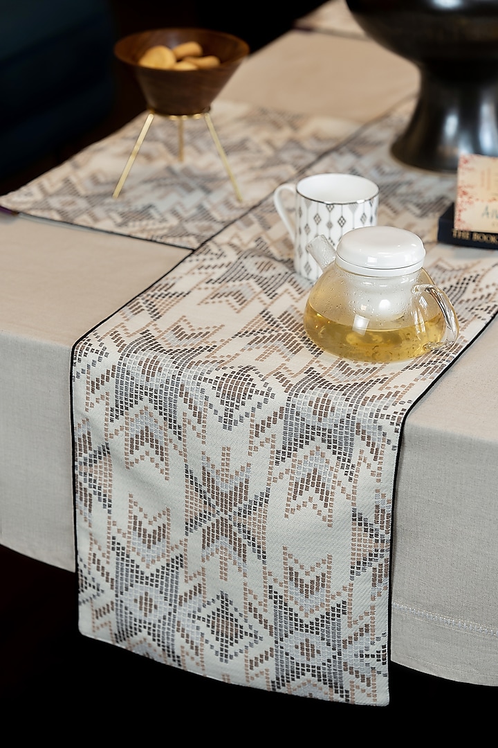 Ivory Embroidered Table Runner by Perenne Design at Pernia's Pop Up Shop