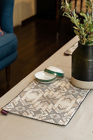 Ivory Embroidered Placement Mat (Set of 4) by Perenne Design