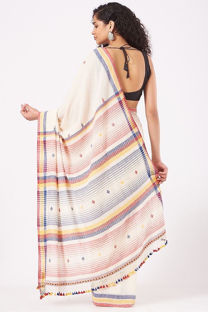 White Cotton Handwoven Festive Saree by Peeli Kothi at Pernia's Pop Up Shop