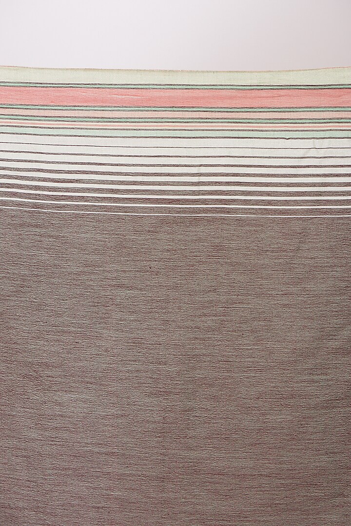 Brown Cotton Handwoven Striped Festive Saree by Peeli Kothi at Pernia's Pop Up Shop