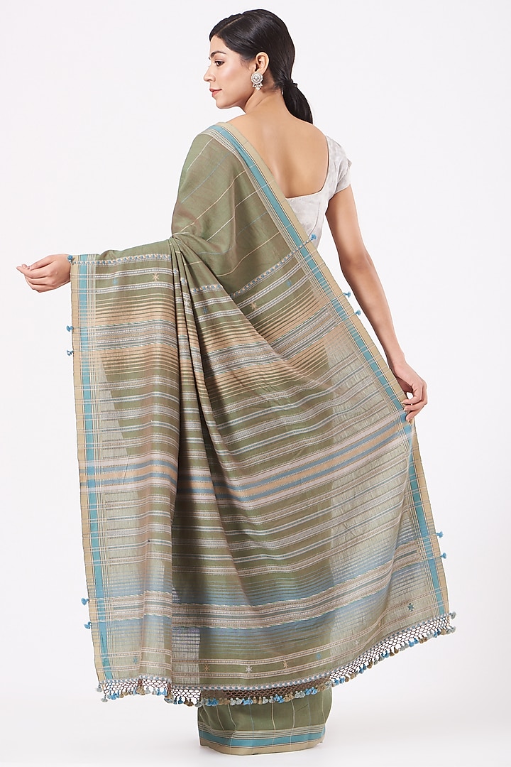 Mehendi Green Cotton Handwoven Festive Saree by Peeli Kothi at Pernia's Pop Up Shop