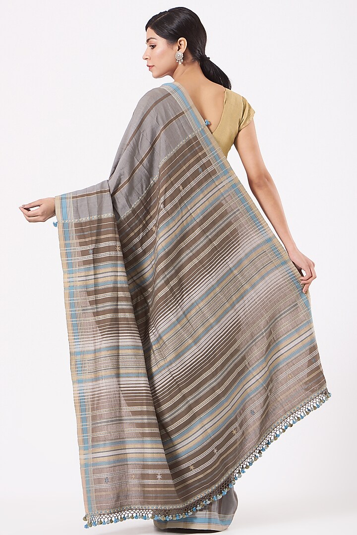 Grey Cotton Handwoven Festive Saree by Peeli Kothi at Pernia's Pop Up Shop