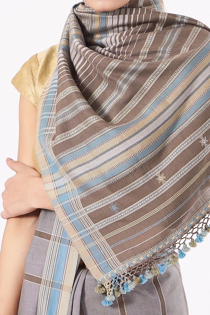 Grey Cotton Handwoven Festive Saree by Peeli Kothi at Pernia's Pop Up Shop
